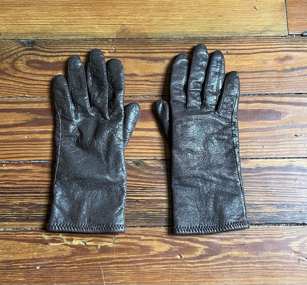 Vintage Genuine Leather Brown Gloves Acrylic Lined RN 35548 Women Sz M